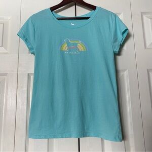 The Black Dog Brand Teal Colorful Rainbow Graphic Tee Life Off Leash Summer Vibe